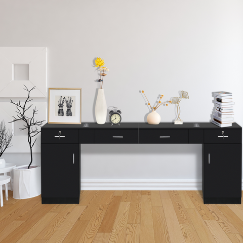 15 PCT E0 Particleboard Pitted Surface 2 Drawers 1 Lock 1 Door 3 Hair Dryer Salon Cabinet Black【Same code 63082170】