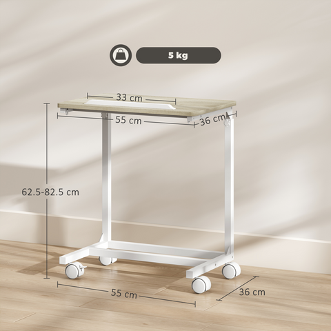 C-Shaped Sofa Side Table, Height Adjustable Overbed Table, Oak