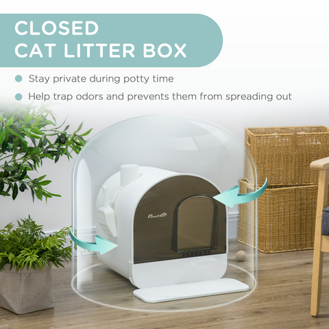 Hooded Cat Litter Tray Kitten Toilet w/ Scoop, Filter, Flap Door 43 x 44 x 47cm