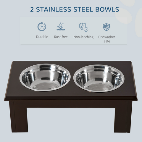 Raised Dog Bowls Pet Feeder Elevated Double Stainless Steel Water Brown Pawhut