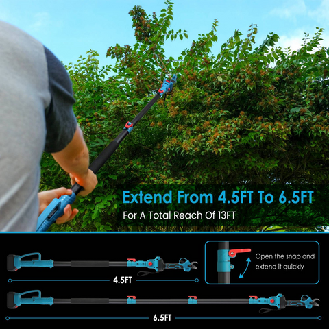 2-in-1 Electric Pruning Shear with Pole - 850W Brushless Motor, 200min Run Time, 4.5-6.3ft Extension for Perfect for Hedges, Trees, and Gardens