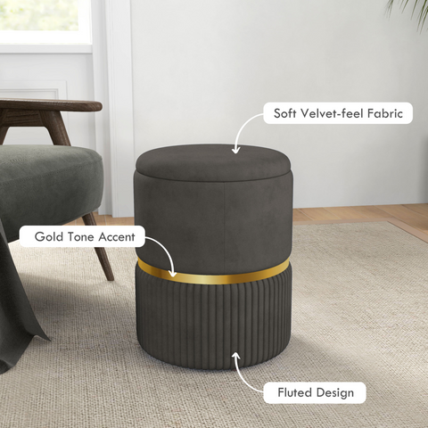Round Pouffe, Storage Footstool with Cushioned Top, Hidden Space