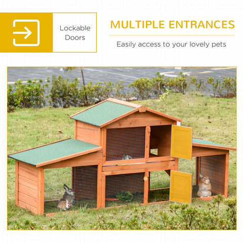 Deluxe Fir Wood Rabbit Hutch 2-Tier Metal Guinea Pig Small Animal House Pawhut