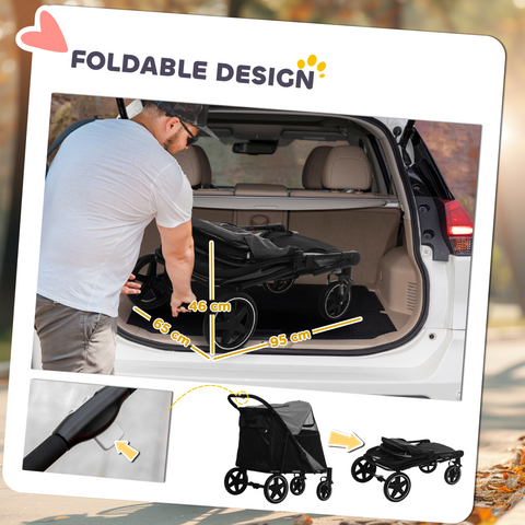 PawHut Foldable Dog Carriage w/ Universal Wheels, Shock Absorber - Black