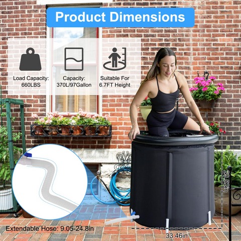 370L Ice Bath Tub for Recovery, 97Gallon Large Cold Plunge Tub with 5-Layers Insulation, Portable Ice Bathtub for Athletes Adults Home Gym, 5-Layers Insulated Ice Bathtub for Muscle Recovery, Indoor Outdoor Use