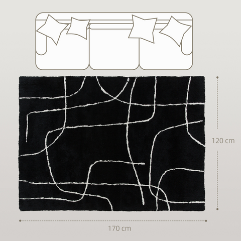 High Pile Modern Shaggy Rug, Soft Floor Carpet 120 x 170 cm, Black