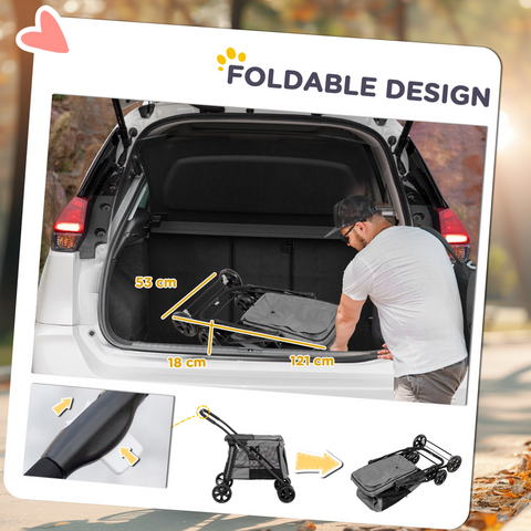 PawHut One-click Foldable Pet Stroller w/ Mesh Windows, for Small Pets - Grey