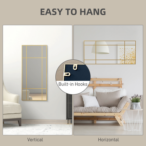 Window Style Vanity Mirror 110 x 50cm Hanging Wall Mirror Gold Tone