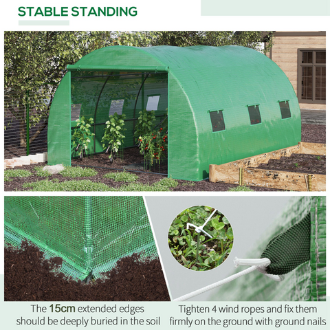 4x3x2m Tunnel Greenhouse Walk-In Hot House Roll Up Door & 6 Windows-Green