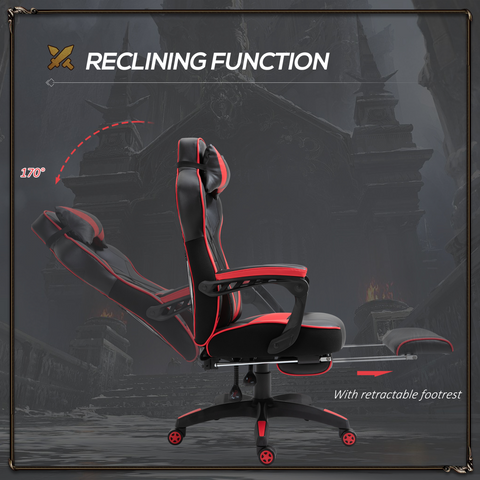 Gaming Chair Ergonomic Reclining w/ Manual Footrest Wheels Stylish Office Red