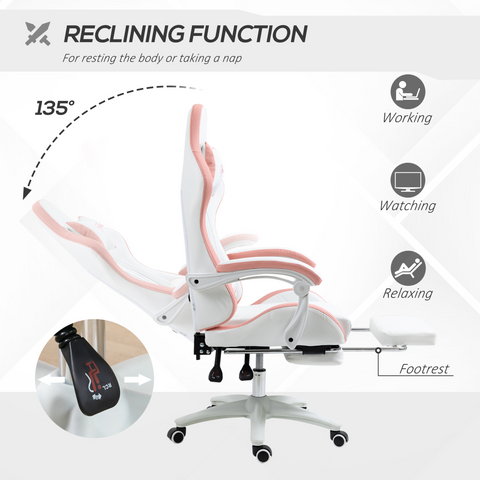 Racing Style Gaming Chair with Reclining Function Footrest, Pink