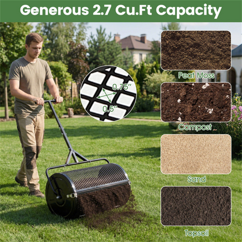 24" Lawn Topdressing Spreader with 0.75"×0.5" Mesh, Compost Spreader for Soil Sand Fertilizer Black