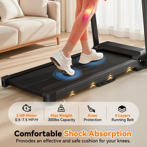 Treadmills for Home Treadmill with Incline Walking Pad Treadmill Running Machine 2.5HP Quiet Brushless, 265 Lbs Capacity, App, Pulse Sensor Heart Rate with LCD Display Holder for Cup & Phone
