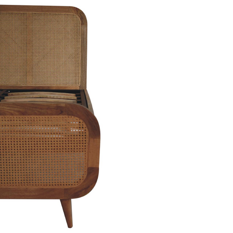 Artisan Furniture Solid Wood Rattan Bed, Upholstered, Brown Color