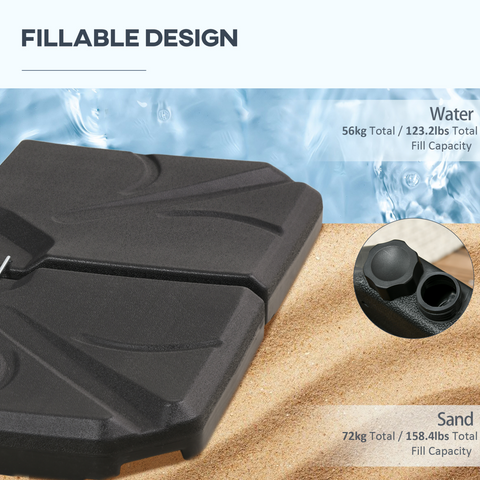 Outsunny Set of 4 Banana Parasol Base Stand Water or Sand Filled Weights, Black