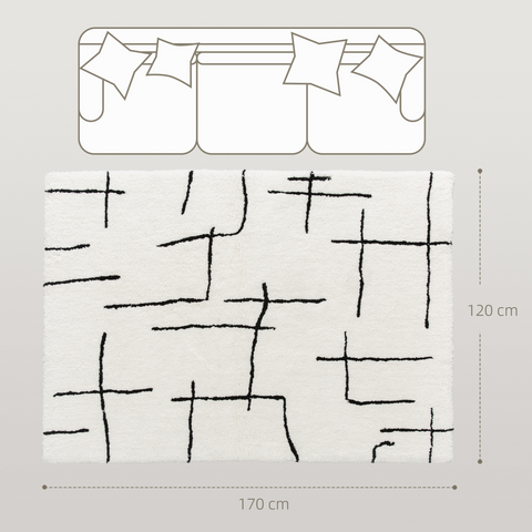 High Pile Modern Shaggy Rug, Soft Floor Carpet 120 x 170 cm, Cream