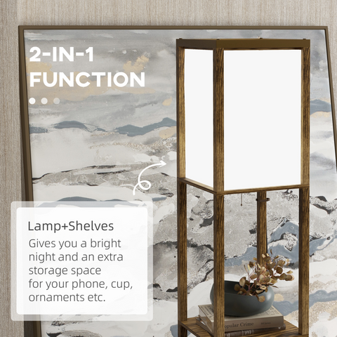 Shelf Floor Lamp with Dual Light, for Living Room, Bedroom, Brown