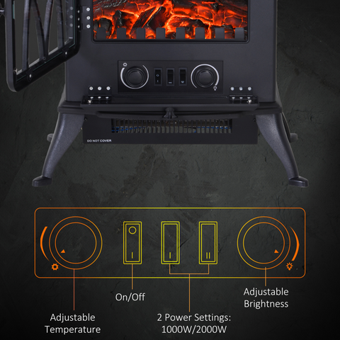 Free Standing Fireplace Fan-1850W Flame Effect, Electric Log Burning Stove -Black