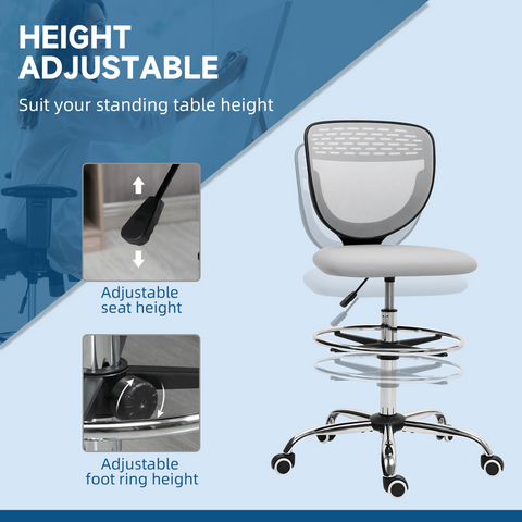 Vinsetto Draughtsman Chair, Office Chair with Wheels, Light Grey