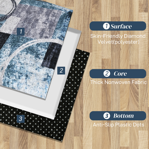 Large Blue Area Rug, Geometric Carpet Living Room Bedroom, 160x230cm