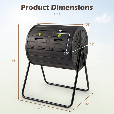 Dual Chamber Compost Tumbler 37.5Gal 360° Rotating Compost Bin with Stirring Blades for Garden-Black