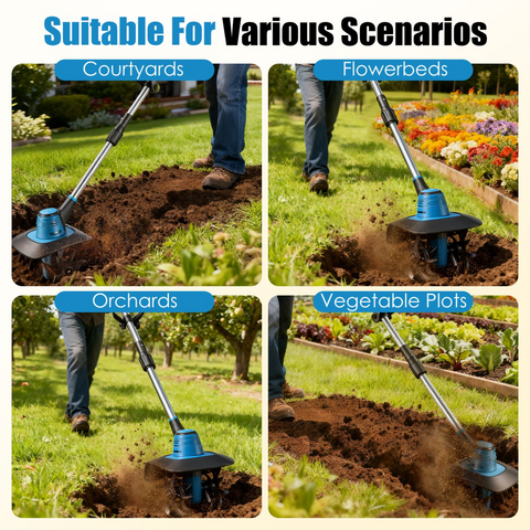 Cordless Tiller Cultivator,800W Electric Cordless Tiller Cultivator, 21V Battery Powered Soil Tiller with 6.69" Depth 8.66" Width, Handheld Garden Cultivator  for Garden Yard Planting