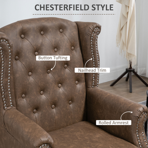 Chesterfield-style Wing Back Armchair Tufted Accent Chair Brown