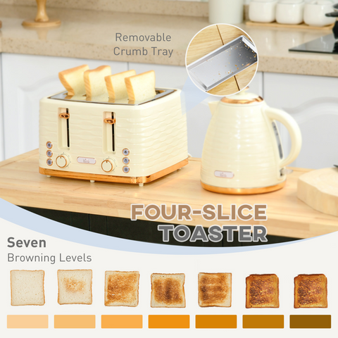 Kettle and Toaster Set 1.7L Rapid Boil Kettle & 4 Slice Toaster Beige