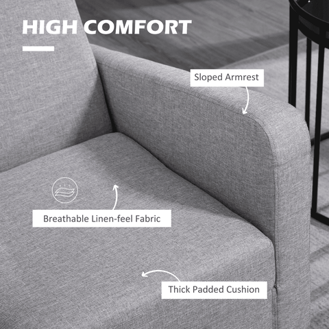 Modern Armchair Accent Chair with Rubber Wood Legs for Bedroom Light Grey