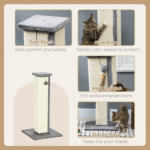 Cat Scratching Post 81cm Cat Scratcher w/ Natural Sisal Rope Hanging Ball Grey