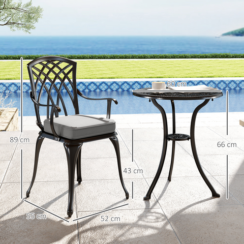 Outsunny 3 PCs Aluminium Garden Coffee Table Set w/ Parasol Hole & Cushions