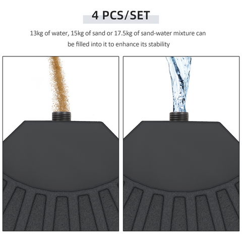 4Pc Portable Umbrella Base Parasol Stand Weights Holder Sand Water Filled
