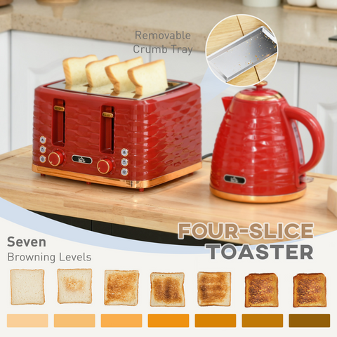 Kettle and Toaster Set 1.7L Rapid Boil Kettle & 4 Slice Toaster Red