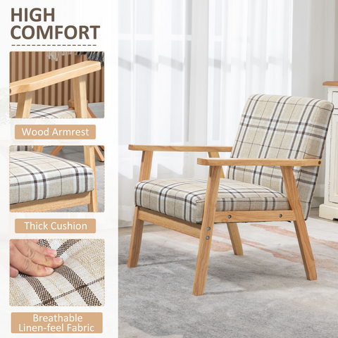 Modern Accent Chairs Upholstered Linen-Feel Living Room Chair Beige