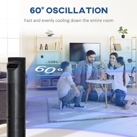 Tower Fan Cooling 3 Speed, 8h Timer, Oscillating, LED Panel, Black w/ RC