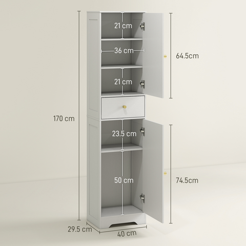 Tall Bathroom Storage Cabinet with Arch Doors Adjustable Shelf White