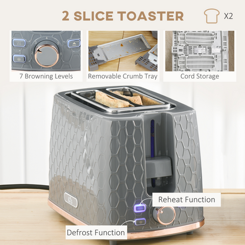 Kettle and Toaster Set 1.7L Fast Boil Kettle & 2 Slice Toaster Set Grey