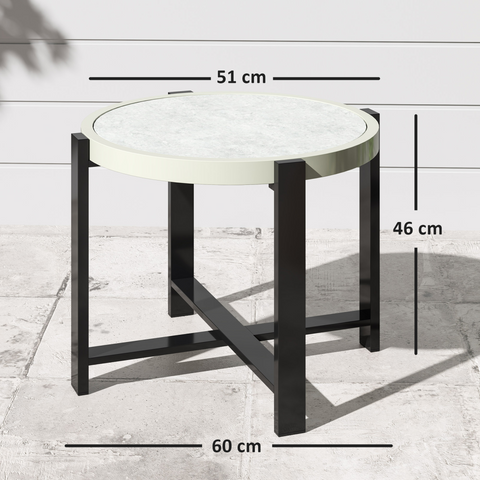 Outsunny Round Small Garden Table with Faux Marble Glass Top, Light Grey