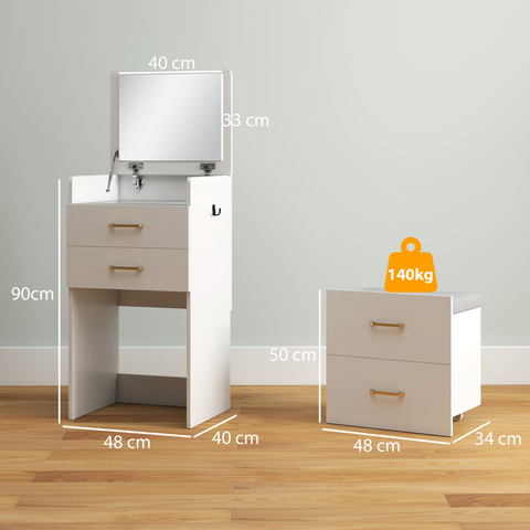 3 in 1 Dressing Table Vanity Desk with Mirror and Cushioned Stool