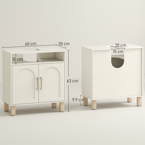 Under Sink Bathroom Cabinet for Basin without Pedestal, Cream White