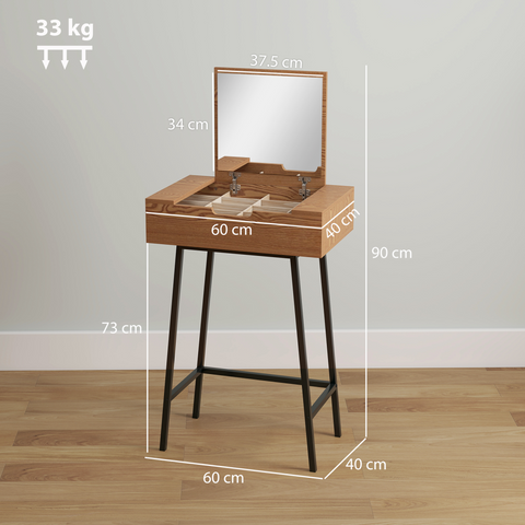 Industrial Vanity Desk with Mirror and Steel Legs Natural Wood Effect