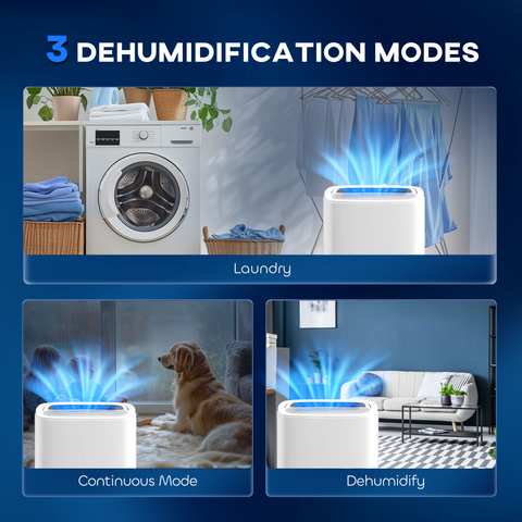 20L/Day Dehumidifier with Continuous Drainage, 5L Water Tank, Timer