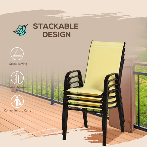 Set of 4 Garden Dining Chair Set Outdoor with High Back Armrest Beige Outsunny