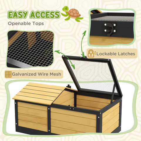 Wooden Tortoise House, Small Pet Reptile with Hide Shelter Den and Run