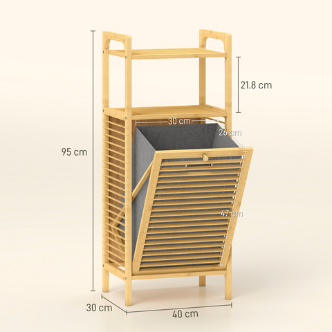 Removable 37L Laundry Hamper with Bamboo Bathroom Storage Cabinet