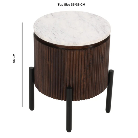 Opal Mango Wood Side Table With Marble Top & Metal Legs