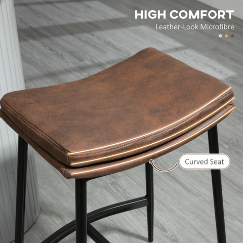 Breakfast Bar Stools Set of 2 Upholstered Barstools w/ Curved Seat Brown