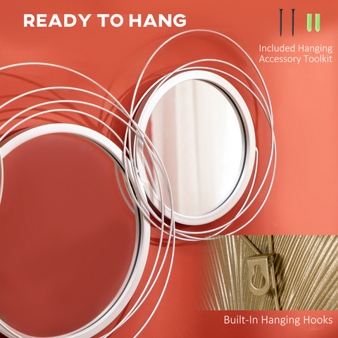 Metal Wall Art Decorative Mirror Decor Modern Wall Sculpture, Silver