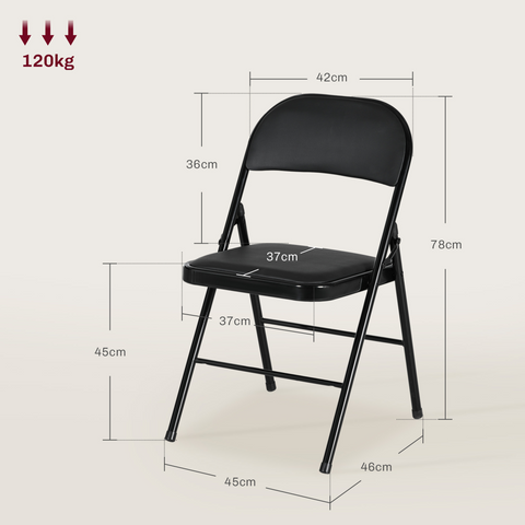 4 Pack Padded Folding Chairs with Cushioned Seat and Metal Frame Black