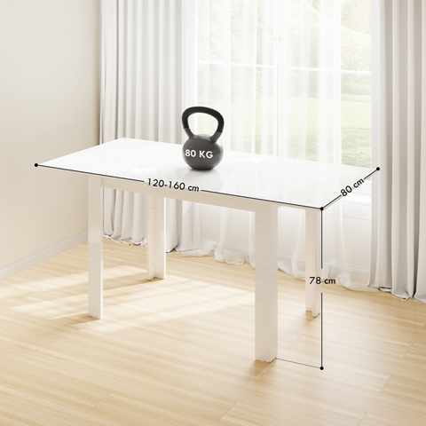 Extendable Dining Table, Seats 4-6 People, High Gloss White